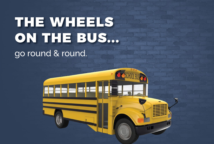 The wheels on the bus go round and round.